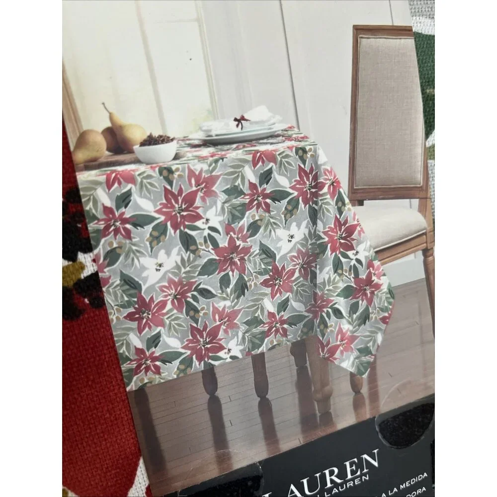 RALPH LAUREN Tablecloth 60x120 Rectangular Vibrant Large Poinsettias